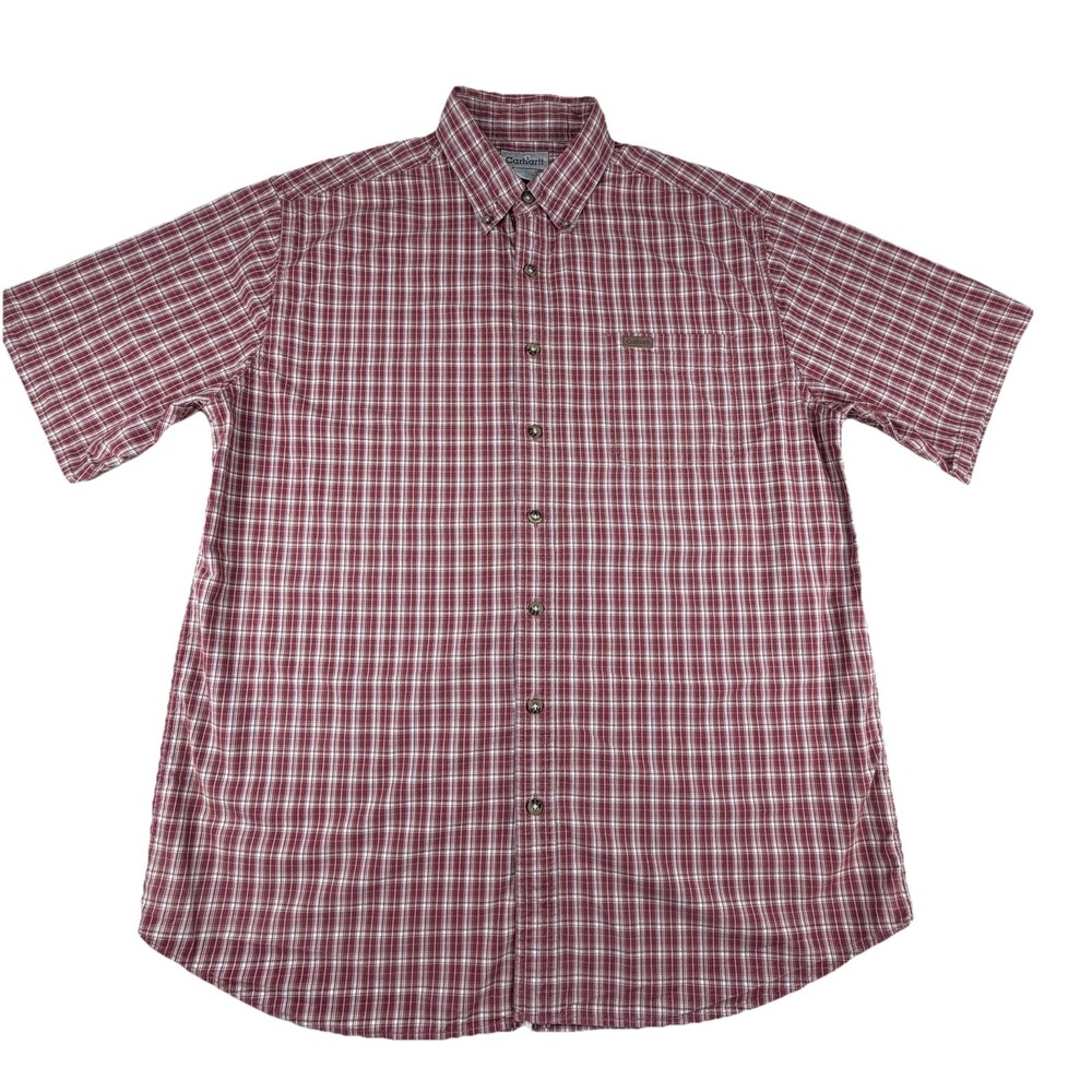Carhartt XL Tall Shirt Mens Red Plaid Button Up Short Sleeves Casual Work 2008